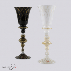 Calice vetro Murano Caicio bianco e nero Calice vetro Murano Caicio bianco e nero