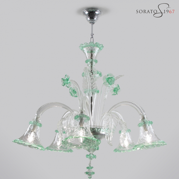 Pinturicchio lampadario Murano cristallo verde 5 luci