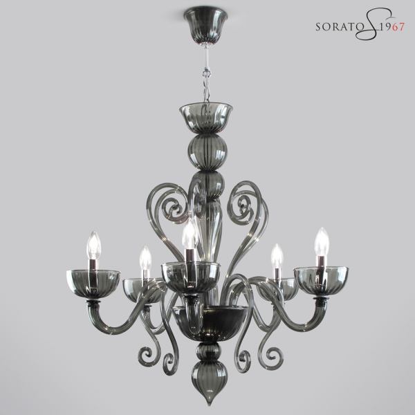 Rubens lampadario Murano fumo di Londra 5 luci