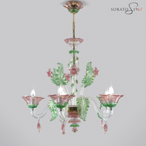 Tiepolo lampadario vetro Murano rosa verde oro Tiepolo lampadario vetro Murano rosa verde oro