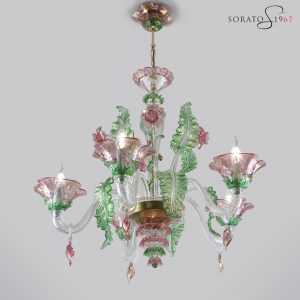 Tiepolo lampadario vetro Murano rosa verde oro Tiepolo lampadario vetro Murano rosa verde oro