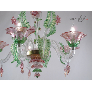 Tiepolo lampadario vetro Murano rosa verde oro Tiepolo lampadario vetro Murano rosa verde oro