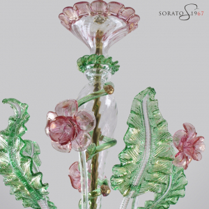 Tiepolo lampadario vetro Murano rosa verde oro Tiepolo lampadario vetro Murano rosa verde oro