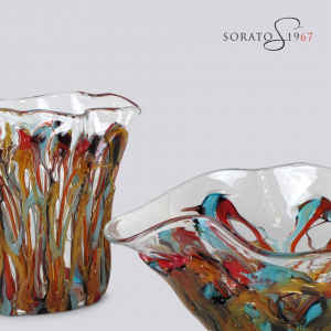 Vaso e centrotavola Murano fili colorati Vaso e centrotavola Murano fili colorati