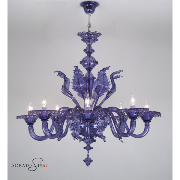 Mucha lampadario Murano lilla 8 luci