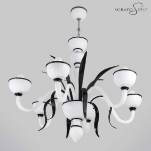 Bramante lampadario Murano 5 luci moderno bianco e nero Bramante lampadario Murano 5 luci moderno bianco e nero