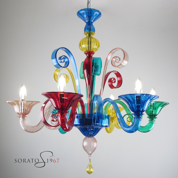Klimt lampadario Murano multicolor 5 luci