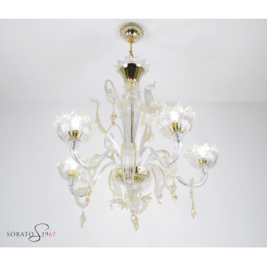 Lorrain lampadario Murano cristallo oro 5 luci Lorrain lampadario Murano cristallo oro 5 luci