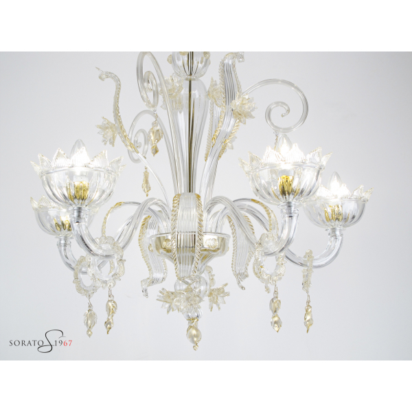 Lorrain lampadario Murano cristallo oro 5 luci