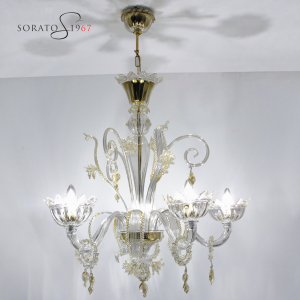 Lorrain lampadario Murano cristallo oro 5 luci Lorrain lampadario Murano cristallo oro 5 luci